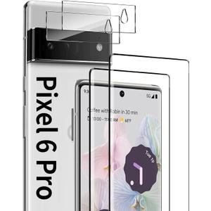 [2+2 Pack] for Google Pixel 6 Pro Screen Protector and Camera Lens Protector, 9H Tempered Glass, Ultrasonic Fingerprint Compatible, 3D Curved, HD Clear 5G Glass