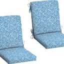 Arden 2-Pack Outdoor Patio Dining Chair Cushion, 20x44, Rain-Proof Seat Pad, Fade-Resistant Outdoor Cushion Amalfi Blue Tile