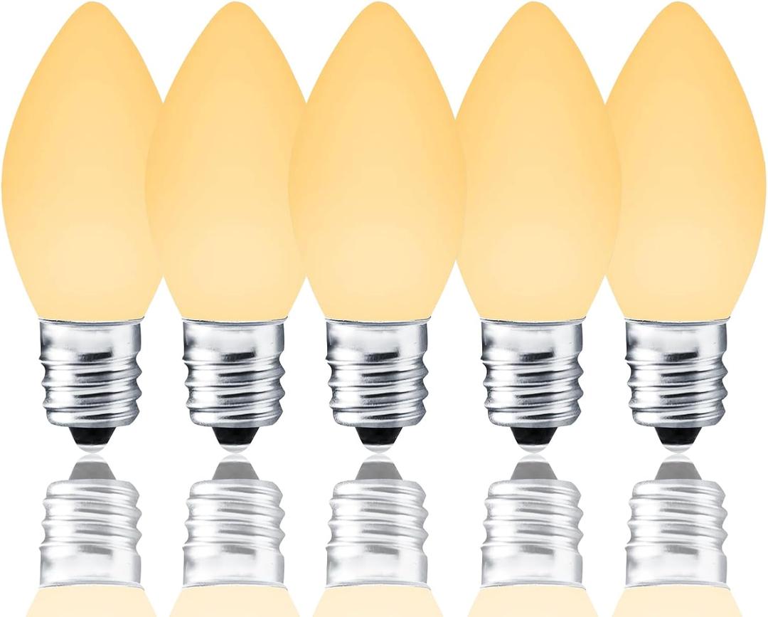 25 Pack C7 Warm White LED Replacement Bulbs  Dimmable White LED Lights Bulbs Decoration, 0.72W Indoor Outdoor Christmas Waterproof Bulbs, Warm Night Light, E12 Candelabra Base, IP:65