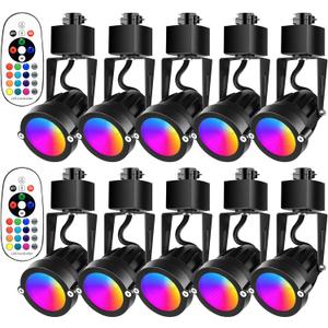 10W RGBW Track Light Heads, 16 Color Adjustable and Warm White H Type Track Lighting Head for Party, Accent, Kitchen, Ceiling Spotlight for Accent Task Art(10 Pack, Black)