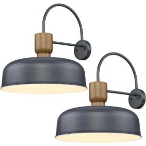 Darkaway Large Barn Light Fixtures 18inch Dome Wall Lamps Sconces with Hammered Metal Shade, Blue Gooseneck Lighting for Outdoor Indoor Patio Porch Hallway Garage Lights, 2 Pack