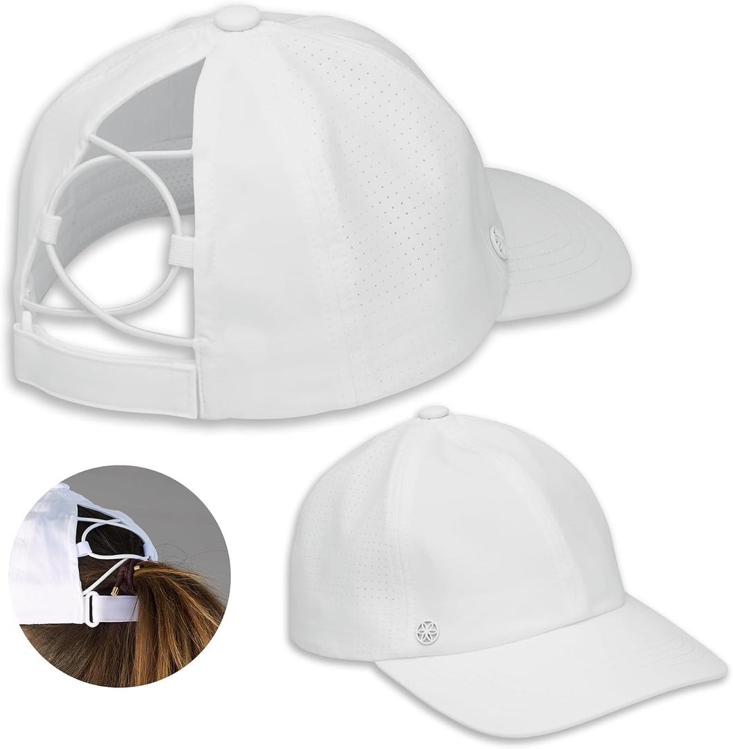 Gaiam Ponytail Hat for Women Breathable Mesh Running Hat, Workout Cap with Moisture Wicking Sweatband,Adjustable Baseball Cap