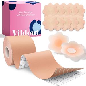 Boob Tape Kit - Boobtape for Breast Lift with Petals and Covers, Breathable Sticky Adhesive Bra Tape, Push Up Boobytape for Large Breasts A-G Cup Beige