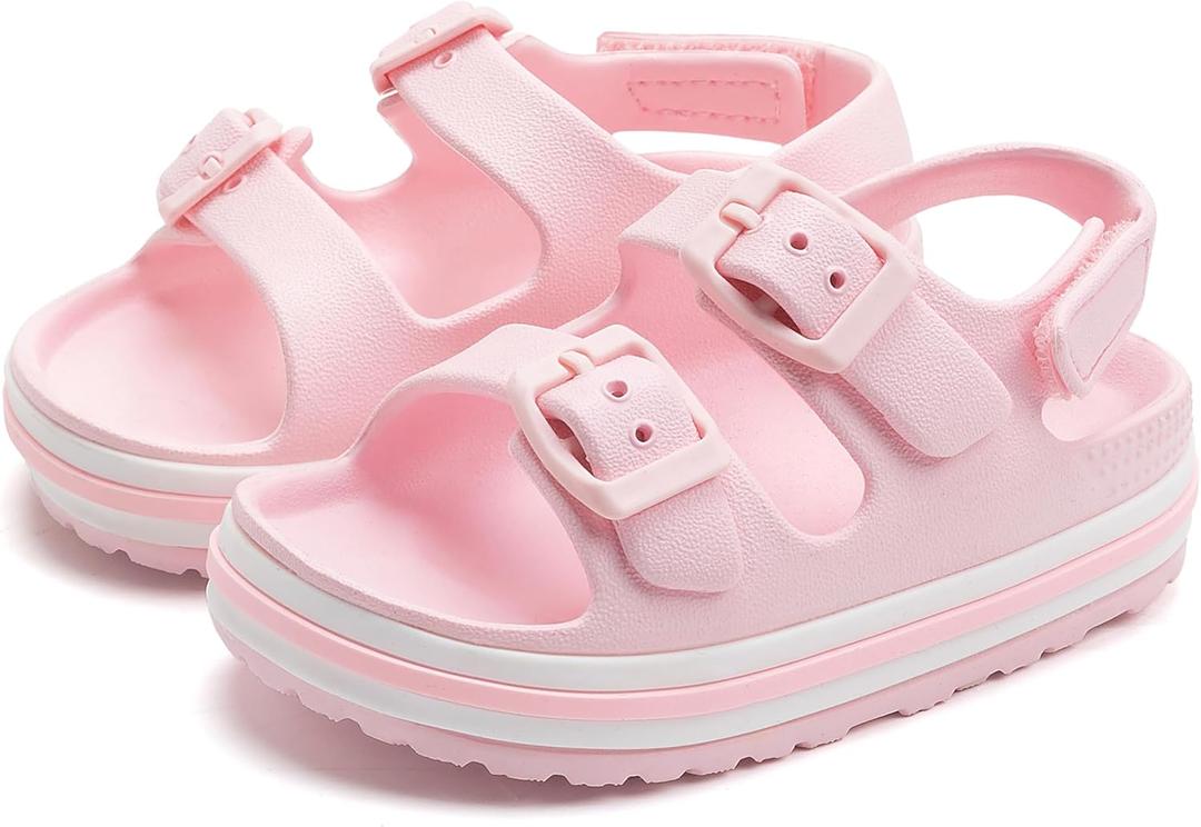 WUROSO Toddler Buckle Sandals Open Toe Water Sandal with Adjustable Back Strap for Boys Girls Pink 10