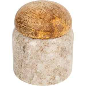 Creative Co-Op Modern Marble Canister with Wood Lid, Natural (3" Round x 3-1/4"H, Beige)