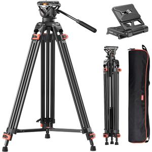FF16LS Heavy Duty Tripod, 74" Fluid Head Video Tripod Max Load 22 lbs