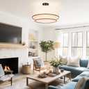 Hamilyeah 20 inch Semi Flush Mount Ceiling Light Fixture with Fabric Shade, Beige Double Layer Light Fixture with 4 Light, Modern Close to Ceiling Lighting for Living Room, Bedroom