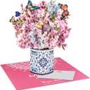 Cherry Blossom 3D Pop Up Card with Butterflies Floral Bouquet with Envelopes and Note Card for Birthdays Mothers Day Anniversary Valentines Day and Special Occasions for Mom Grandma Wife and Friend