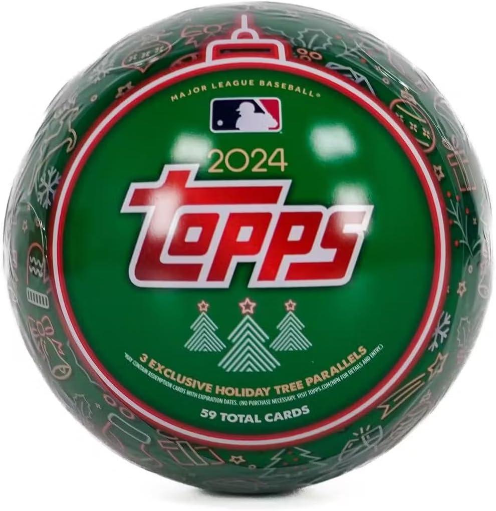 2024 Topps Baseball Holiday Tin - 59 Cards, Including Holiday Image Variation, Metallic Tree Parallels, Rookie Cards, Relics & Autographs