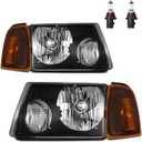 Headlights for 2001-2011 Ford Ranger 6L5Z13008BA/6L5Z13008AA | Halogen Headlamp Replacement with High Low Beam Bulbs, Black Housing, Driver & Passenger Side