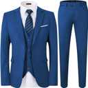 WEEN CHARM Men's 3-Piece Slim Fit Suit Set-2-Button Blazer, Vest & Pants-Formal Wedding, Prom, Party & Business Tuxedo (Royal Blue) Small