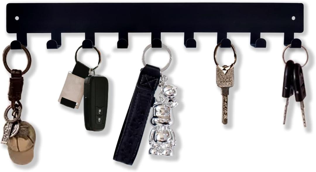 Key Holder for Wall Decorative, Metal Key Holder, Key Organizer for Wall Mount, Hanging Key Rack with 9 Hooks, Key Hooks for Hallway Entryway Office Kitchen Farmhouse (9 Hooks)