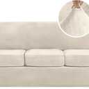 H.VERSAILTEX Modern Velvet Plush 4 Piece High Stretch Sofa Slipcover Furniture Protector Form Fit Luxury Thick Sofa Cover for 3 Cushion Couch, Machine Washable Width Up to 90 Inch(Sofa,Ivory)