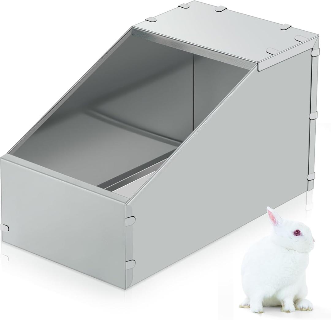 Maxcheck 1 Pcs Galvanized Metal Rabbit Nesting Box Bunny Small Animal Nest with Removable Acrylic Floor Durable Easy to Clean for Indoor Outdoor Use Rabbit Supplies (18.5 * 10.6 * 10 Inch)