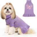 YUDODO Bowknot Dog Sweater Dress for Small Dogs Girl, Stretchy Pet Sweaters Pullover Coats, Fall Winter Warm Dog Turtleneck Sweater (Purple, S)