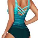 Aleumdr Womens Color Block Print One Piece Swimsuits Athletic Training Swimwear Bathing Suits (Blue, M)