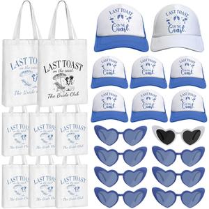 24 Pcs Last Toast on The Coast Bachelorette Party Gifts Include 8 Bridesmaid Tote Bags 8 Baseball Caps 8 Heart-shaped Sunglasses for Bachelorette Bridesmaid Bridal Shower Gift Wedding Party Gifts, Medium