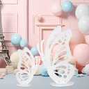 Large Wooden Butterfly Decorations, 2.95 ft and 1.97 ft Butterfly Shape Craft for Baby Shower, Birthday, Wedding, Party Backdrop, Freestanding Wood Crafts White W02
