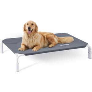 ZOMISIA Elevated Dog Bed Tool-Free Assembly, Outdoor Raised Dog Bed for Large Dogs, Cooling Portable Cot Pet Hammock Bed with Non-Slip Feet & Waterproof Teslin Mesh, 43x30 Inch