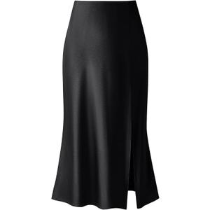 Keasmto Leopard Print Skirt for Women Cheetah High Waist Silk Satin Elasticized Skirts (Small, Y-black)