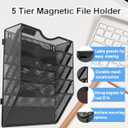 5 Tier Magnetic File Holder for File Cabinets, Refrigerator, Whiteboard, Office, No Drilling Installation Large Capacity Black Magnetic File Holder