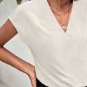 Women's V Neck Blouse 2025 Summer Textured Chiffon Top Cap Sleeve Loose Shirt for Office Work Casual (White, L)