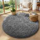 Ophanie Round Rug 4Ft Grey Circle Area Rugs, Fluffy Fuzzy Small Bedroom Carpet 4 Foot, Plush Shag Floor Gray Living Room Christmas Circular Aesthetic Decor for Kids Teen Boys Baby, Nursery, Classroom