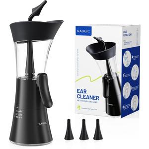 Upgraded Manual Ear Wax Removal Kit, 2-in-1 Water Tank Ear Irrigation Flushing System - Ergonomic Effort-Saving Button, One-Hand Operation, Soft Silicone Tips, Safe & Comfortable for Home Use (Dark Black)