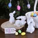 Easter Bunny Figurines, 3PCS White Resin Rabbit Decor with Hand-Carved Texture, Cute Easter Bunnies Collectables for Home Spring Tabletop Centerpiece, Tiered Tray, Shelf (White)