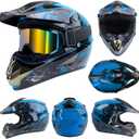 Youth Kids Dirt Bike Helmet Full Face Helmets,Motorcycle Helmets for Boys and Girls 8-14,Includes (Gloves Goggles Mask) 4Pcs Set,Motocross Bike Helmet for Off-Road ATV BMX MX,DOT Approved (Blue,L)