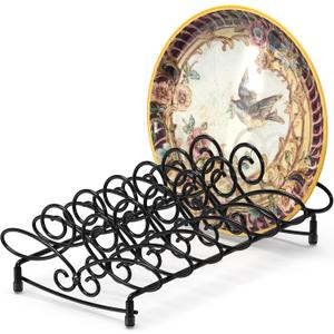 SIMPLE HOUSEWARE Vertical Plate Stand Holder Dish Rack Dinnerware Organizer with Elegant Wire Design, 6-Compartment, Black