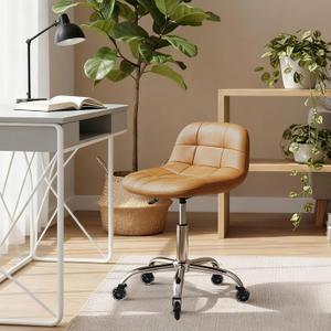 Rolling Stool Chair with Wheels, Height Adjustable stool with Back Support, Heavy Duty Rolling Vanity Chair with PU Leather Cushion for Salon Massage Kitchen Vanity Tattoo Esthetician Dentist(Camel)