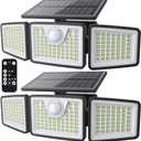 2500LM Solar Lights Outdoor with Motion Sensor,3 Head 270 Wide Angle Street Area Lights,IP65 Waterproof Security Lighting with 3 Modes(Remote,2 Pcs)