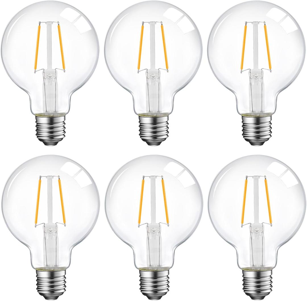 E ENERGETIC LIGHTING 5W Dimmable G25 LED Globe Light Bulb, G25 LED Vintage Light Bulb, 60W Equivalent, 500Lumens, 2700K Soft White, E26 Base, ETL Listed, 6-Pack