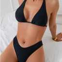 RoseSeek 2 Piece Bikini Sets Triangle Halter Top High Cut Brazilian Bottom Swimsuit Summer Beach Swimwear (Black, L)