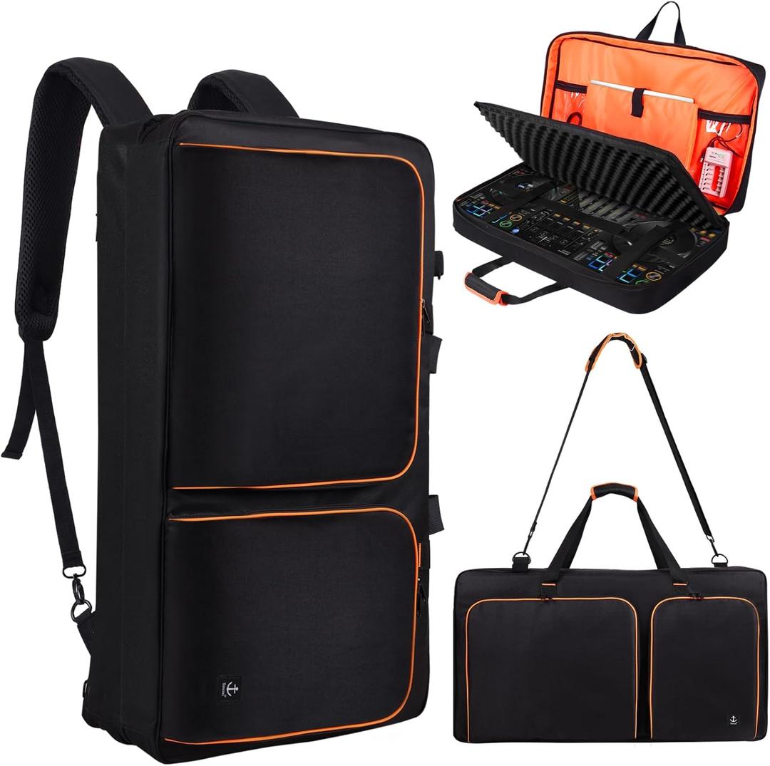 DJ Controller Case for DDJ-FLX10/ 1000/REV7/REV5/800/ FLX6 AlphaTheta DDJ-GRV6 With Thick EVA Padding, Adjustable Shoulder Strap,Fits Up to 15.6" Laptops Perfect for DJ and Music Producers (Orange)
