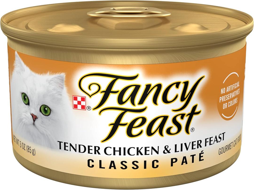 Purina Fancy Feast Tender Chicken and Liver Feast Classic Grain Free Wet Cat Food Pate - (Pack of 24) 3 oz. Cans Best By: Jul 2027