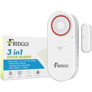 3in1 Alarm - Door Ajar Alarm, Door Chime with Delay, 0/5/10/30/60 Seconds, 2/5 Minutes, Close Door Reminder, 80 to 120 dB, Time Delay Alert When Left Open for Freezer, Home, Shop. (White)