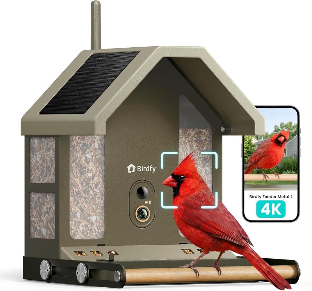 Birdfy Smart Bird Feeder with Camera, 4K UHD Video, Dual-Band 2.4/5GHz Wi-Fi, Solar Powered, AI Identification Lifetime Free, Bird Watching Gift for Bird Lovers