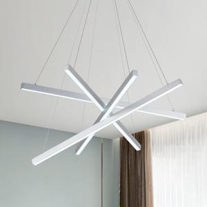Modern 4-Light Dimmable LED Linear Chandelier Pendant Light,Silver | 6000K Cool White, Adjustable Hanging,For Kitchen Island, Dining Room, Office, Metal Commercial Home Lighting