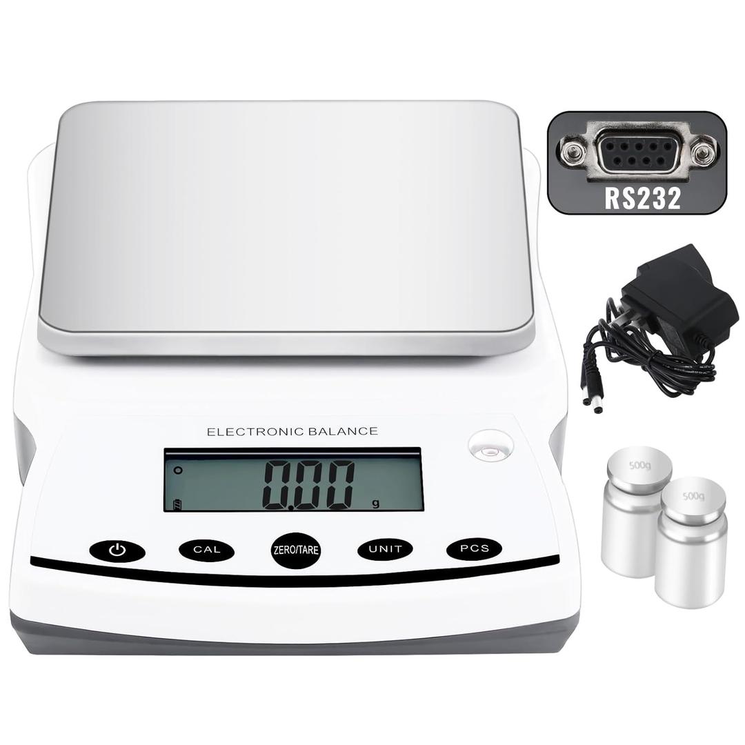 Lab Scale 6000g x 0.01g High Precision Electronic Analytical Balance, 0.01 Gram Accuracy Laboratory Scale Digital Kitchen Balance, Jewelry/Scientific Scale with Calibration Weights&RS232 Port