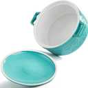 Elsjoy 2 Quart Round Ceramic Casserole Dish with Lid, 7.5 Inch Covered Casserole for Oven, Glazed Ceramic Baking Dish Vintage Bakeware for Kitchen, Turquoise