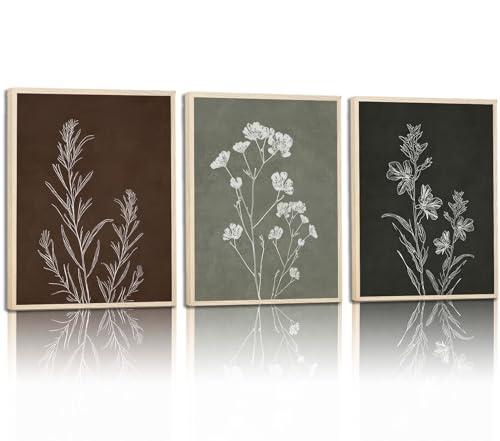 3Pcs Minimalist Plant and Flower Wall Art Modern Minimalist Style Plant and Flower Poster Image Print Gallery Home Decor Painting Suitable for Living Room Bedroom Bathroom 12x16 in Ready to Hang