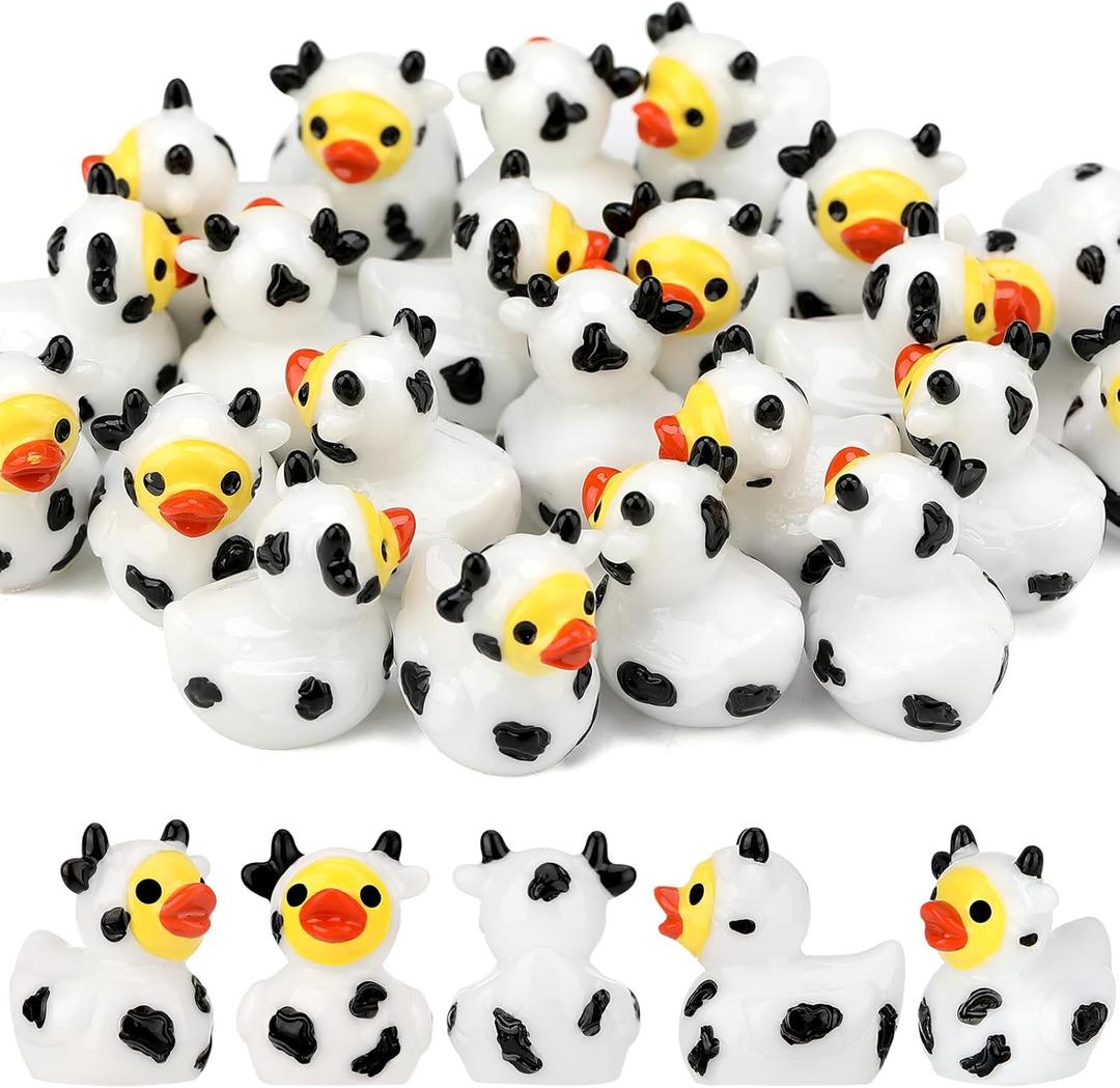 30 Pcs Cow Ducks, Mini Cow Resin Ducks Bulk, Cute Cow Print Duck, Funny Cow-Printed Resin Duck Figurines for Birthday Party Favors Micro Landscape Decorations (Black)