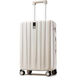 Hanke 24 Inch Luggage Suitcases With Spinner Wheels Lightweight PC Hard Shell Rolling Suitcase With Travel Lock,Checked-Medium 24-Inch(Ivory White)