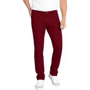 WULFUL Men's Slim Fit Skinny Stretch Comfy Jeans Denim Pants (34W x 32L, Wine Red)