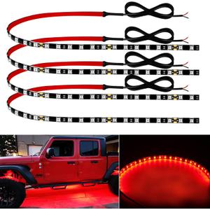 12V Led Light Strip 18" Connectable Red LEDs Strip Lights for Car Motorcycle Golf Cart Automotive Trucks Boat Marine Waterproof Led Light Strip, 4Pack