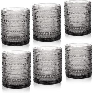 JPPSUJJ Cocktail Glasses 10 oz Hobnail Drinking Glasses Set of 6, Vintage Glassware, Textured Glass Cups Bubble Glasses Water Glasses Old Fashion Jupiter Glasses Set, Grey (Gray)