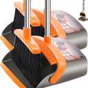 2-Pack is More economical,Upgraded Broom and Dustpan,with 52" Long Handle, Dustpan Teeth with self-Cleaning Function, Indoor and Outdoor Sweeping, Perfect for Home Office (Large Size/Orange /2-Pack)