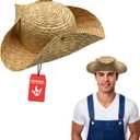 Nicky Bigs Novelties Morph Adult Straw Tricorn Hat Adjustable Colonial, Pirate, & Southern Wide-Brim Hat for Men & Women Gardening, Outdoor Work, Historical Reenactment, Cosplay, & Costume Accessory